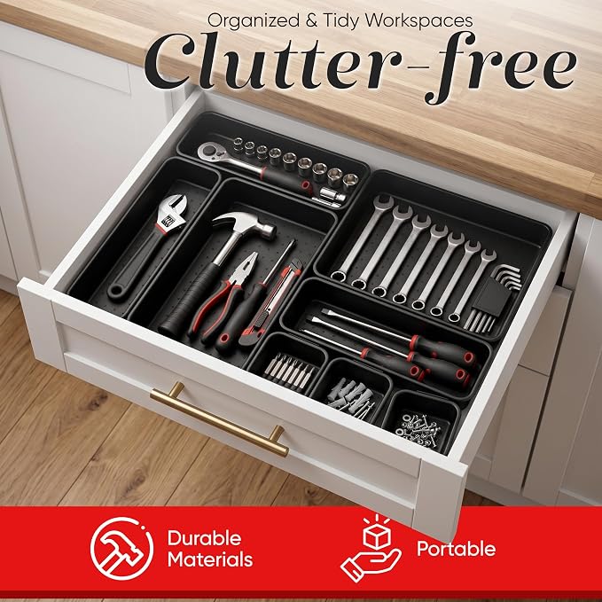 Masirs Interlocking Drawer Organizer Bins 8 Pcs, Desk Drawer Tray Set | Tool - Image 5