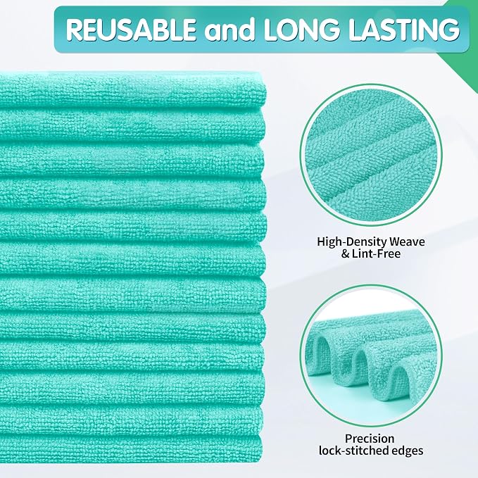 FIXSMITH Turquoise Microfiber Cleaning Cloth -Pack of 12, Highly Absorbent - Image 2