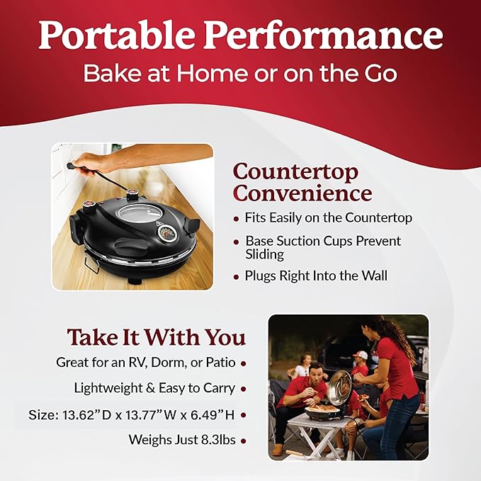 PIEZANO Crispy Crust Pizza Oven by Granitestone – 12 Inch Electric Pizza Oven Indoor Countertop Maker with Ceramic Stone Heats up to 800˚F for Stone Baked Pizzeria Style at Home As Seen on TV Products