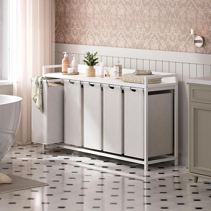 Herture Laundry Hamper with Shelf, Laundry Basket 5 Section, Laundry Sorter - Image 6