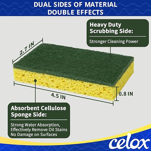 CELOX Sponges Kitchen Sponges for Dishes and Cleaning, 2-Sided Scrub Sponges - Image 5
