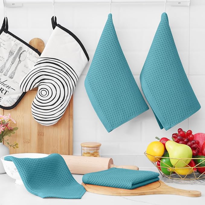 Homaxy 100% Cotton Waffle Weave Kitchen Dish Cloths 12-Pack, Lake Blue | 12 x - Image 6