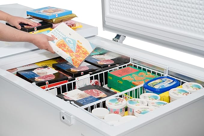 Hamilton Beach 25 Cu. Ft. Garage Ready Chest Freezer, White Deep Freezer, Adjustable Thermostat, Easy Defrost Drain, Double Door Lid, for Storage, Hunting, Large Family - 29"D x 79"W x 38"H