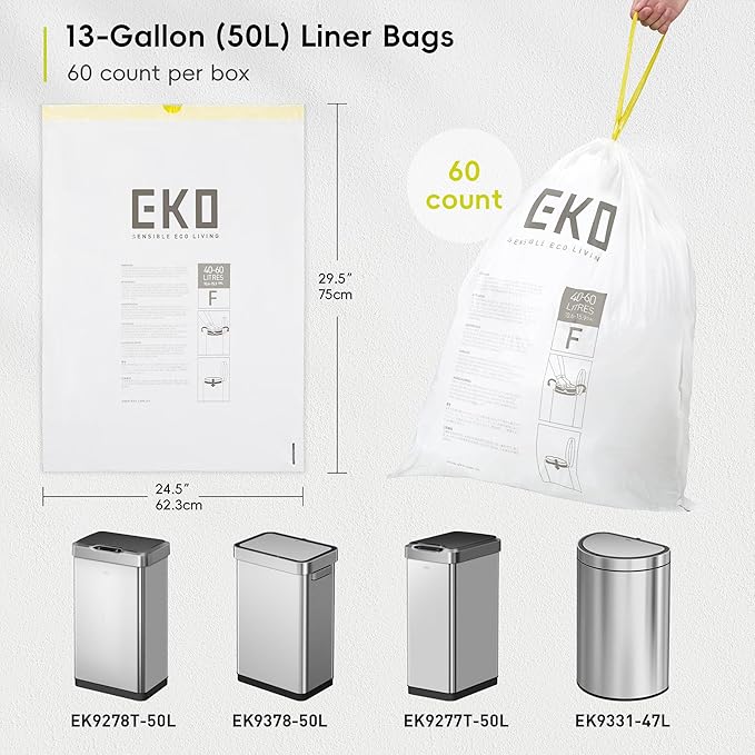 EKO 13 Gallon / 40-60 Liter, Extra-Strong Unscented Garbage Bags, Easy-Dispense - Image 7