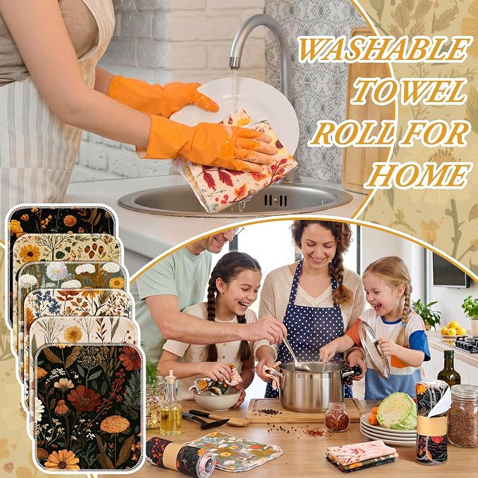 Reusable Kitchen Cloths Cotton Towel, 36 Pack, Fall Wildflower - Image 3