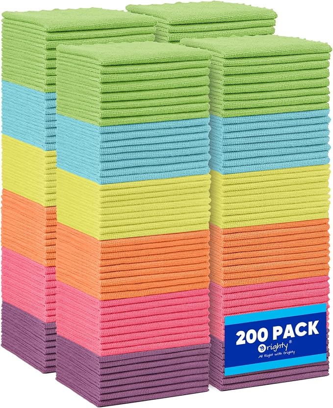 Orighty Microfiber Cleaning Cloth Bulk, 200 Pack Cleaning Rags, 12 x 11 in | by AllRightinOrighty