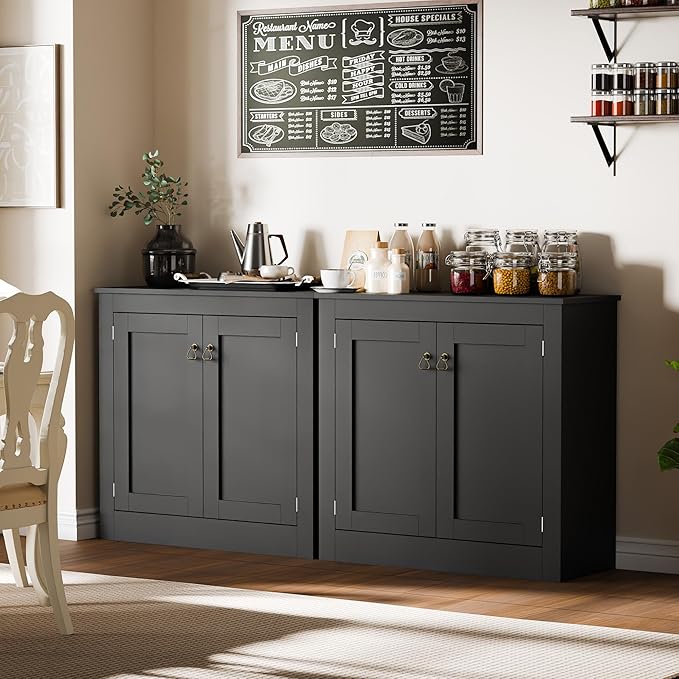 Cozy Castle Buffet Cabinet with Storage - Kitchen Storage Cabinet Wood Console Table Coffee Bar Accent Cabinets for Living Room Dining Room Entryway Black 31.5" W