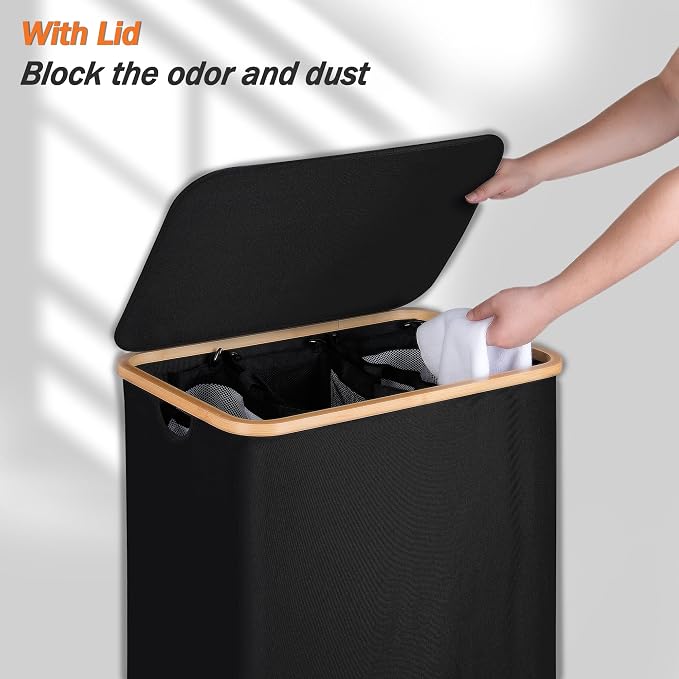 efluky Laundry Hamper with Lid, Trio Laundry Basket with 2 Removable Bags - Image 3