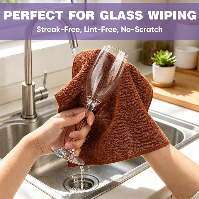 TEAWOO 10 PCS Brown Microfiber Cleaning Cloths, Car Towels, Kitchen Towels - Image 4