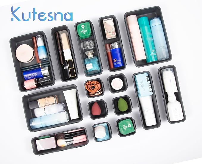 Kutesna 15PCS Interlocking Drawer Organizer, Plastic Desk Organizers Set | - Image 8