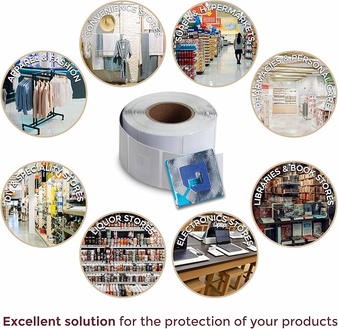 1000 Paper Security Labels 1.5 X 1.5 Inch RF 8.2Mhz White Checkpoint Compatible – Practical and Effective Anti-Theft Labels for EAS Loss Prevention Systems by Bullseye Protection