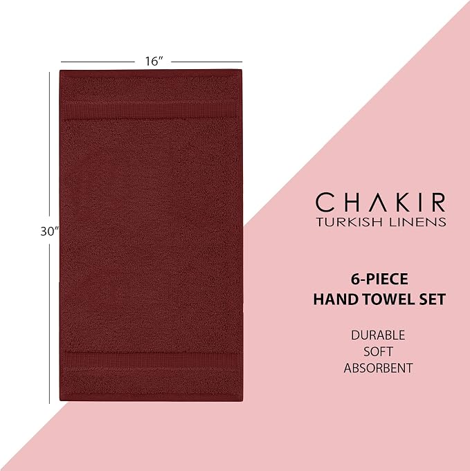 Chakir Turkish Linens 100% Cotton 6-Pack Hand Towels 16x30, Cranberry | Premium - Image 5
