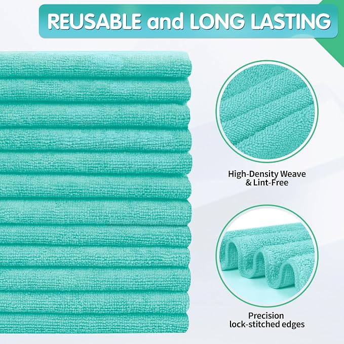 FIXSMITH Turquoise Microfiber Cleaning Cloth -Pack of 8, Highly Absorbent - Image 2