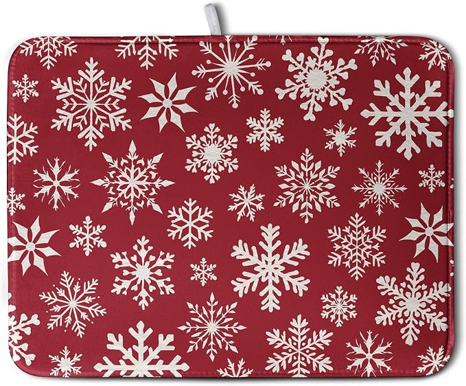 Christmas Snowflakes Dish Drying Mat by Kwlegh