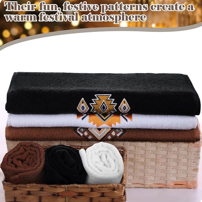 3 Pcs Western Aztec Hand Towels Southwestern Bathroom Decor | Embroidered - Image 3