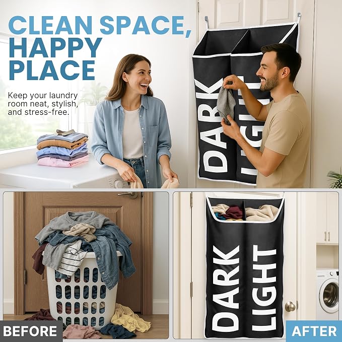 Hanging Laundry Hamper Bag XL 40x22", Space Saving over the Door Storage Bags - Image 4
