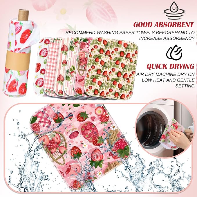 Reusable Kitchen Cloths Cotton Towel, 36 Pack, Strawberry - Image 5