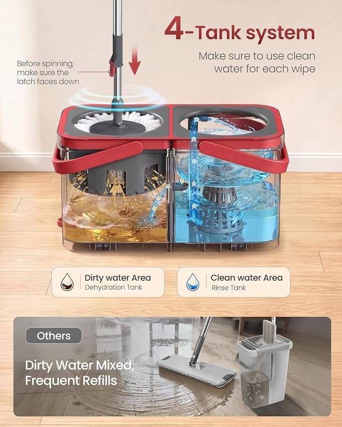 SONGMICS Spin Mop and Bucket Set, 2 Washable Microfiber Mop Heads - Image 3