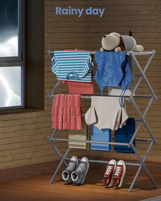 Oversize 3-Tier Clothes Drying Rack, No Install, Non-slip feet, Tool-free Setup - Image 9