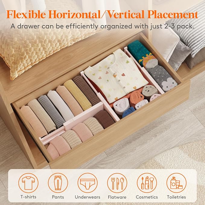Lifewit 4" High Upgrade Drawer Divider, Adjustable Drawer Organizer Clothes | 5 - Image 5