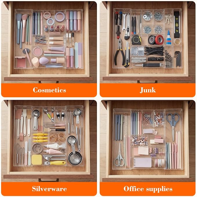 Briwooody Clear Acrylic Drawer Organizer Expandable, 9 Compartments, Large | - Image 6