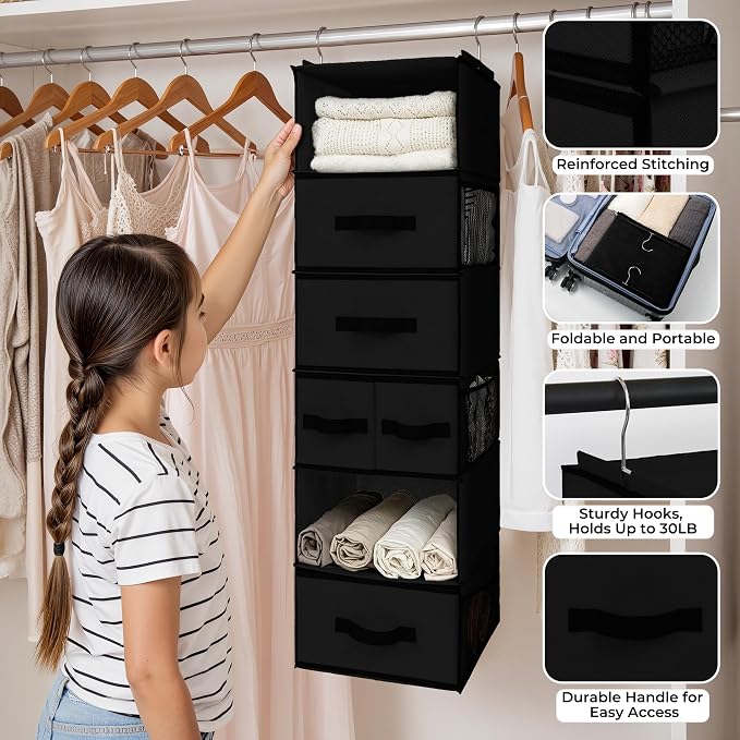 GRANNY SAYS Hanging Closet Organizer, 5 Drawers, 6 Shelves, 6 Pockets | Hanging - Image 4