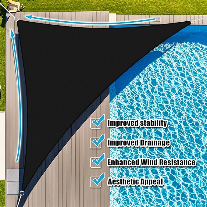Amagenix Sun Shade Sail 15'X15'X15' Curved Edge Outdoor Shade Canopy Black Breathable 95% UV Block Shade Cloth for Patio Garden Backyard (We Make Custom Size)
