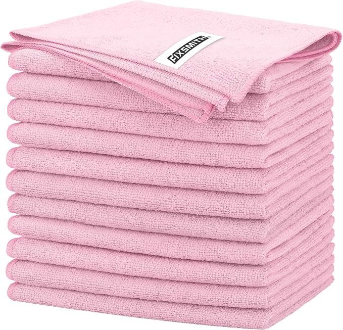FIXSMITH Pink Microfiber Cleaning Cloth -Pack of 12, Highly Absorbent Cleaning by FIXSMITH