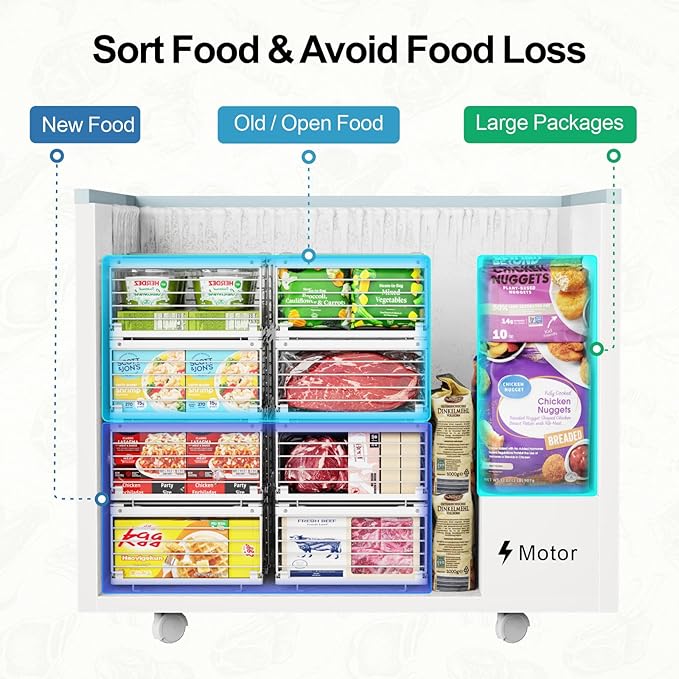 iSPECLE 8 Pack Freezer Organizer Bins, Adjustable Wire Baskets for 10 to 20 Cu.Ft Chest Freezer, Stackable Storage with Handles, Deep Freeze Organizer for Meat & Vegetables, White