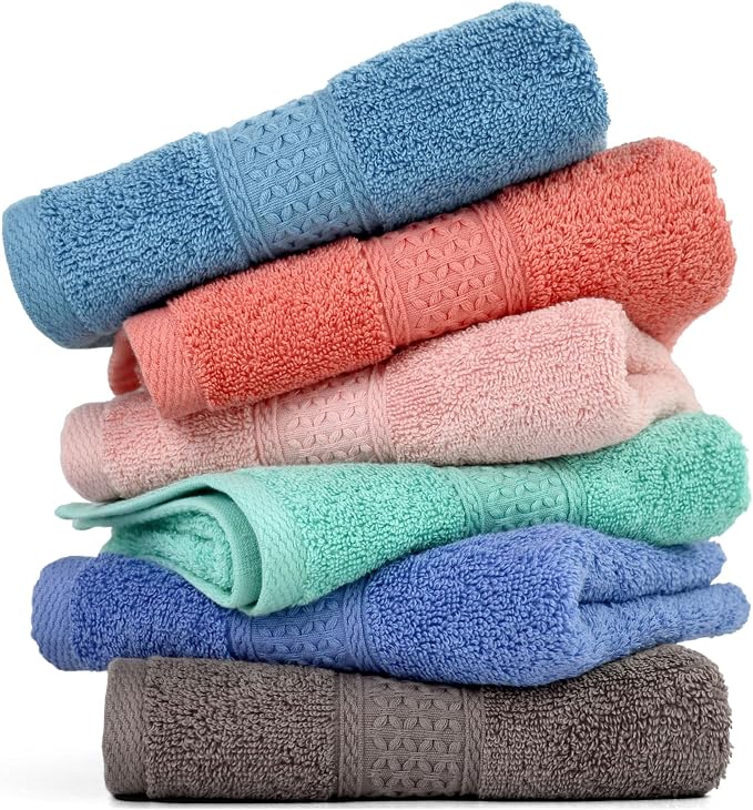 Cleanbear Hand Towels 6-Pack, Soft Cotton Hand Towels, 6 Colors, 13” x 13” | by Cleanbear