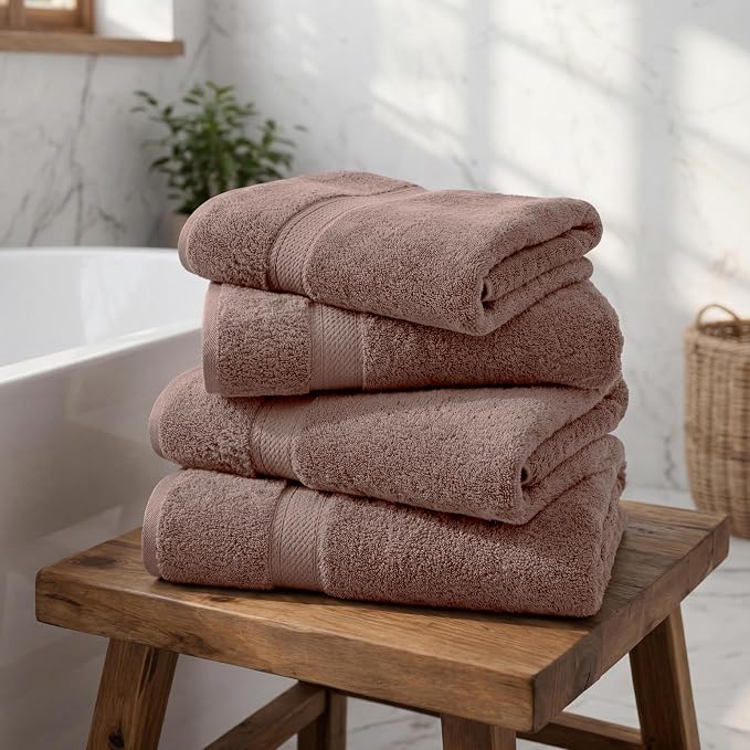 Superior Egyptian Cotton Plush Absorbent, Bath Towel Set of 4, Muted Mauve | - Image 2