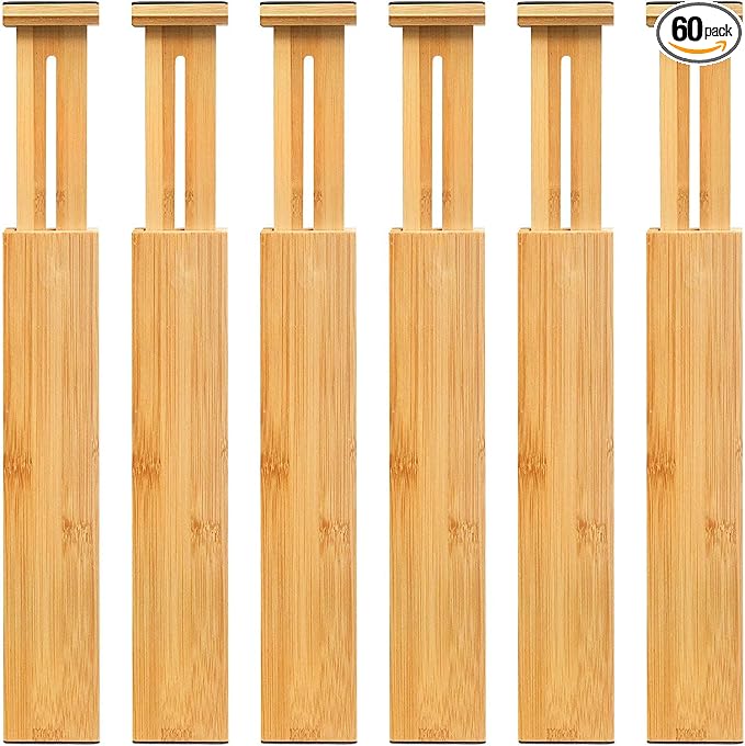 VaeFae 60-Pack Adjustable Bamboo Drawer Dividers, Expandable Drawer Organizer by VaeFaeDirect