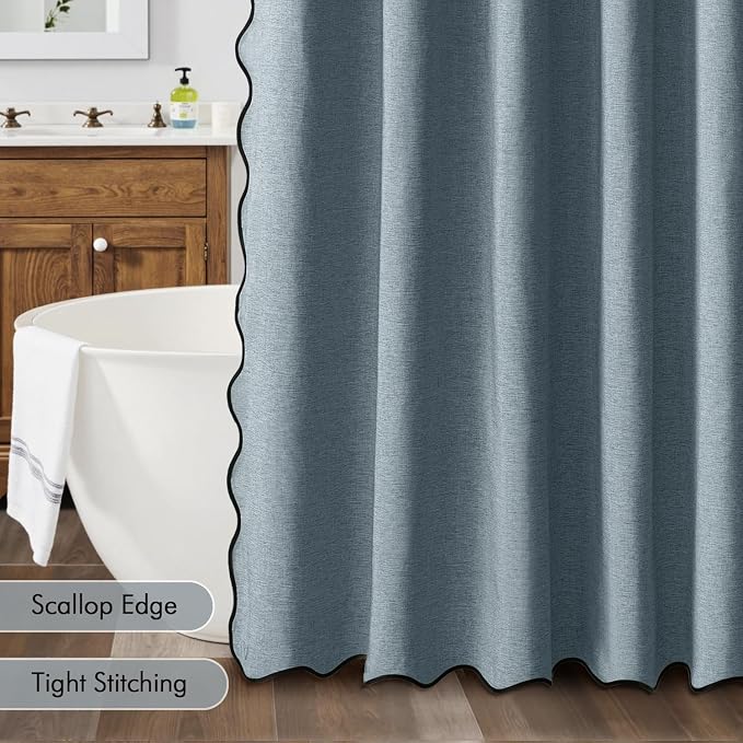 MIULEE Dusty Blue Scalloped Linen Shower Curtain 72x72 Inches - Image 5