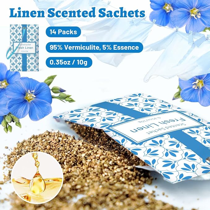 STRN Scented Sachets for Drawer and Closet, Linen Scent 14-Pack for Luggage - Image 2
