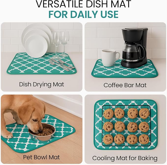 Dish Drying Mat for Kitchen Counter, Large 18 x 14 Absorbent Microfiber Pad | - Image 8