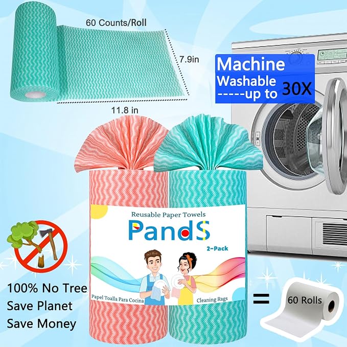 Reusable Paper Towels Washable, 2 Pack 120 Count Disposable Dish Cloths - Image 7