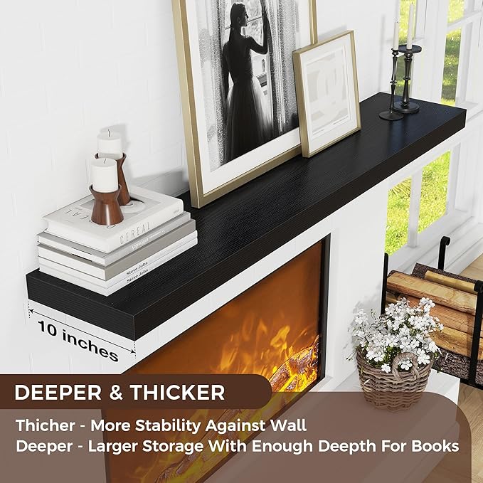 Floating Shelves for Wall 55"W x 10"D x 1.5"H, Long Engineered Wood Wall Shelves with Invisible Brackets for Living Room Bedroom Bathroom Office Kitchen Decor and Storage, Black Finish, Set of 1