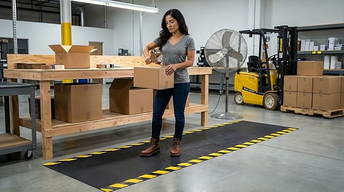 Rhino Mats, Anti-fatigue Mat Industrial, Ergonomic Safety Yellow Floor Mat, 3’ x 5’, Non-Slip Workstation Industrial Floor Mat for Back Pain