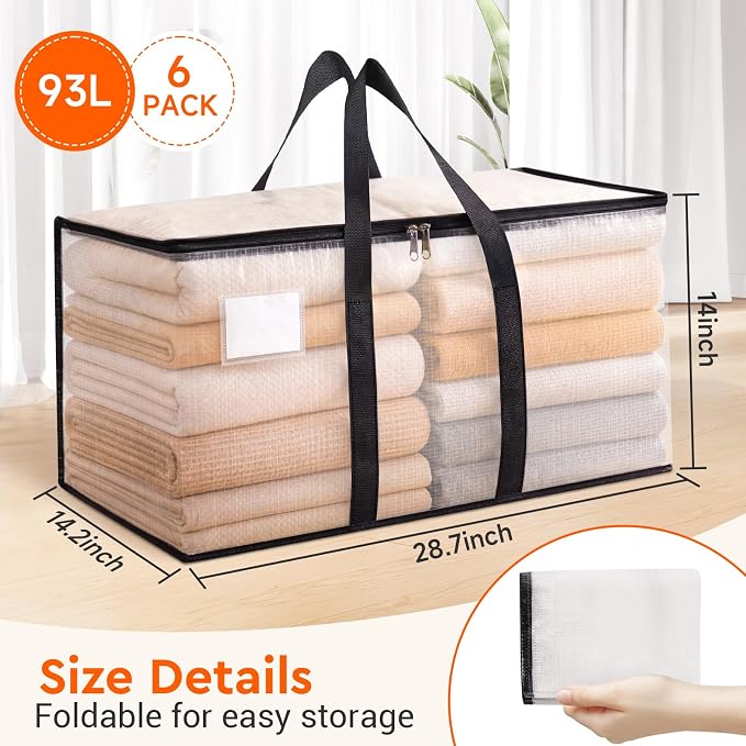 BlissTotes Moving Bags, 93L 6-Pack Storage Bags, Moving Boxes | Moving Box - Image 2