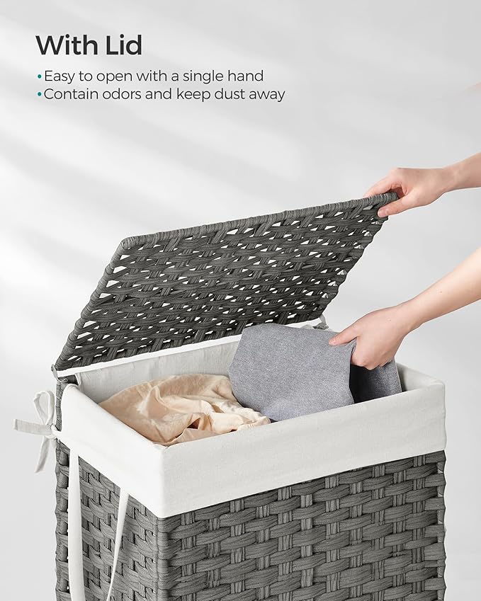 SONGMICS Laundry Hamper with Lid, 23.8 Gal Synthetic Rattan - Image 3