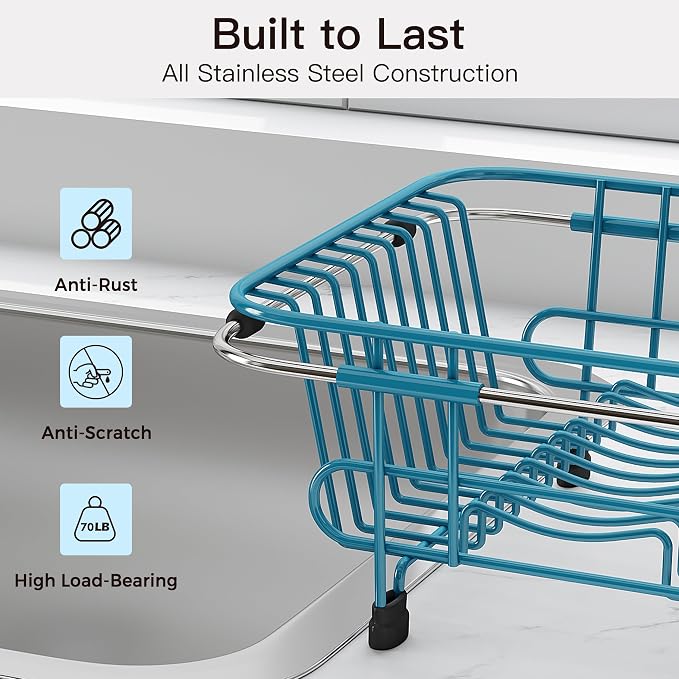 JASIWAY Blue Dish Drying Rack in Sink - Image 7