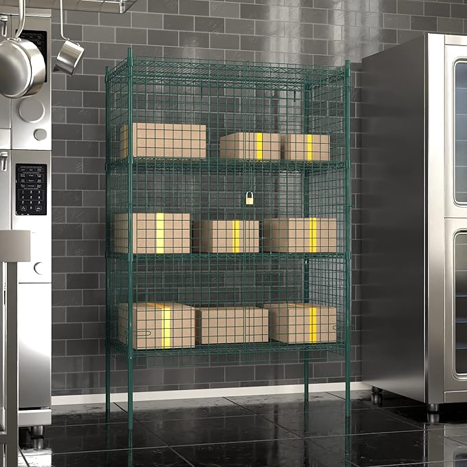 Commercial Grade NSF Listed Metal Wire Mesh Storage Green Epoxy Security Cage Kit 24" x 48" x 74", Perfect for Warehouse, Walk-In Refrigerator, Freezer, Grocery Store, Restaurant