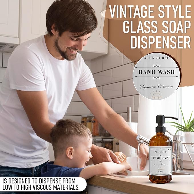 Sunrise Premium Amber Glass Soap Dispenser Matte Black - Image 6