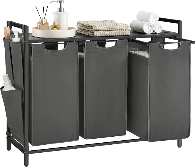 VASAGLE Laundry Hamper with Shelf, 3 Pull-Out Bags, 3 x 10.6 Gallons by Unknown
