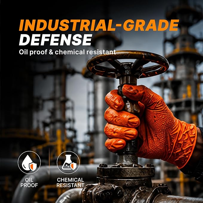 TitanFlex Heavy Duty Industrial Orange Nitrile Gloves, Gloves Disposable Latex - Image 5