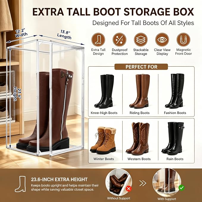 Boot Organizer for Extra Tall Boots, 23.6'' Stackable Acrylic Display Case - Image 3