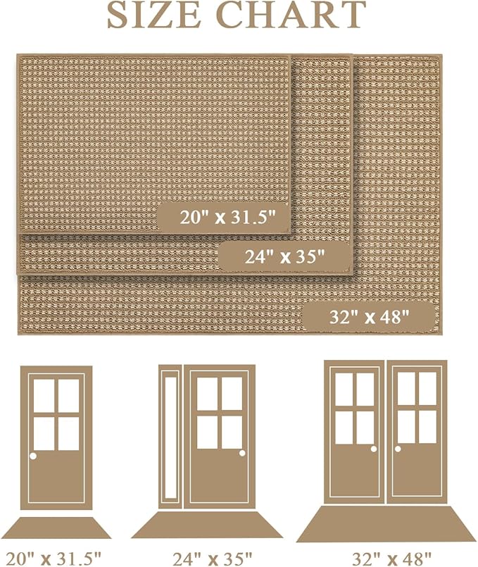 hicorfe Dirt Trapper Indoor Doormat,32"x48" Welcome Door mat,Non Slip Backing Washable Door Mats,Absorbent and Resistant Low-Profile Entrance Inside Floor Mat for Front Back Door and Entryway (Brown)