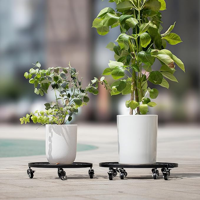 12 Inch Plant Dolly with Wheels - Heavy Duty Steel Rolling Planter Base, Patent Detachable Handle for 360° Swivel & Easy Indoor/Outdoor Movement of Pots, Caddies, and Large Planters