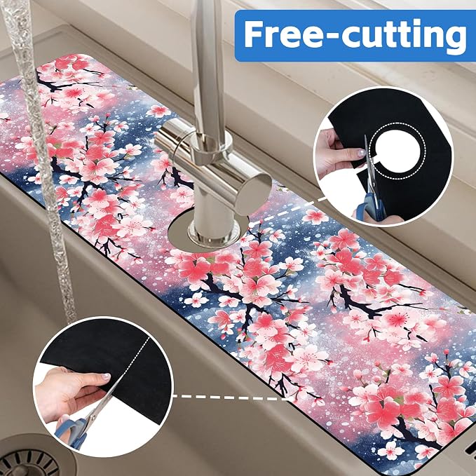 Japanese Pink Cherry Blossoms Dish Drying Mat - Image 7