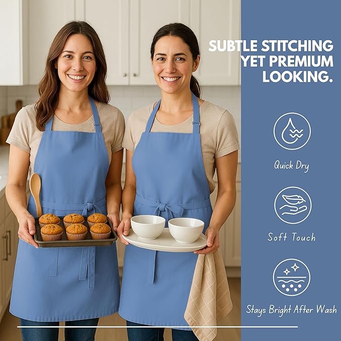 Native Fab Kitchen Apron 2 Pack - 100% Cotton Adjustable, Durable Apron with Pockets, Perfect for Cooking, Baking, Grilling